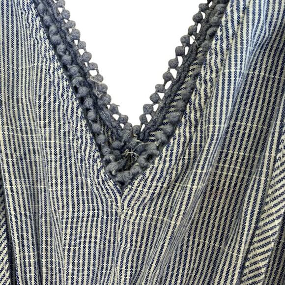 See And Be Seen Sz L Floral Embroidered Maxi Dress Striped Smocked Waist Beachy - Picture 12 of 16